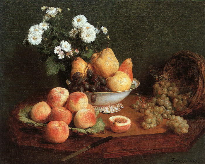 Flowers and Fruit on a Table